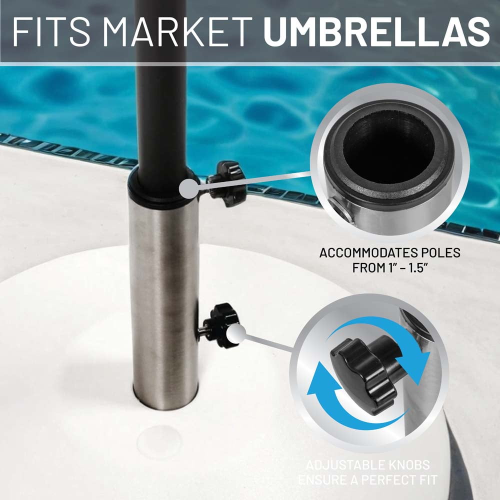 US Weight Free-Standing Fillable Umbrella Base - Rolling Base for Patio Umbrella Stand – White