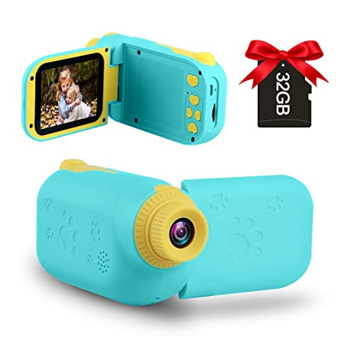 Blue New Year Toy Gifts for 3 4 5 6 7 8 9 10 Year Old Girls with 32GB SD Card Digital Video Camera Children Creative DIY Camcorder with Rechargeable Battery Birthday Christmas Kids Camera 