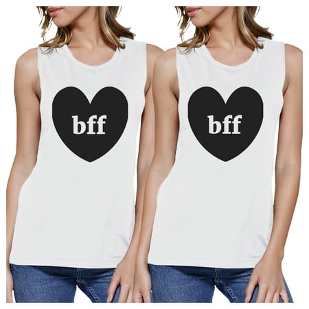 Bff Hearts White Best Friend Matching Muscle Tees Cute Gift (Christmas Gift Ideas For Best Friend Female)