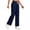 Navy, variant on CHGBMOK Linen Pants for Women Drawstring High Waisted Wide Leg Pants Casual Loose Fit Trousers