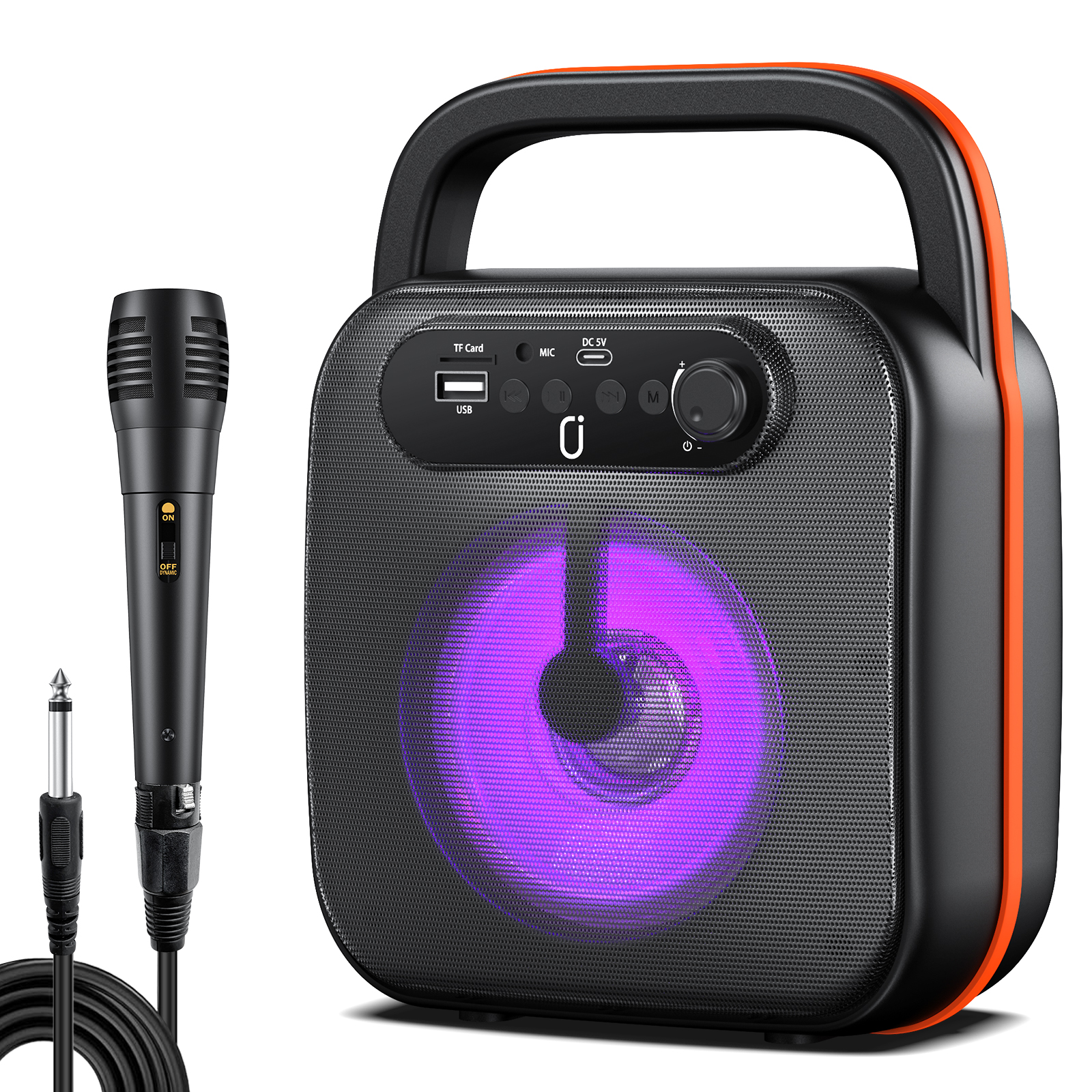 JYX Bluetooth Speaker, Portable Party Speaker with Wired Microphone, DJ Lights, Supports TF Card/ USB, 24H Palytime, D50