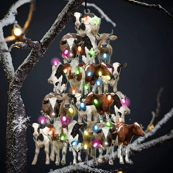 Acrylic 2D FLAT Cow Christmas Tree Shaped Acrylic Ornament For Cow Lover Farmer Ornament