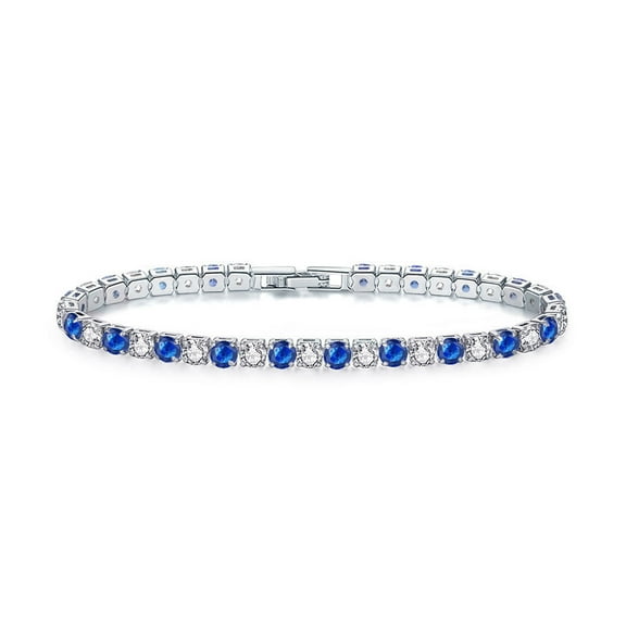 YIFSIY 18K White Gold Plated 4MM Round Cut Blue-White Cubic Zirconia Classic Tennis Bracelet for Women Size 7.5"