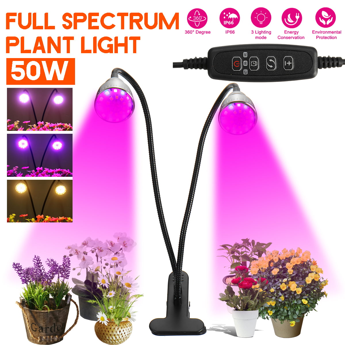 45W LED Plant Grow Light Seeds Flower Growing Lamp Lights Clip Desk Indoor Bulbs 
