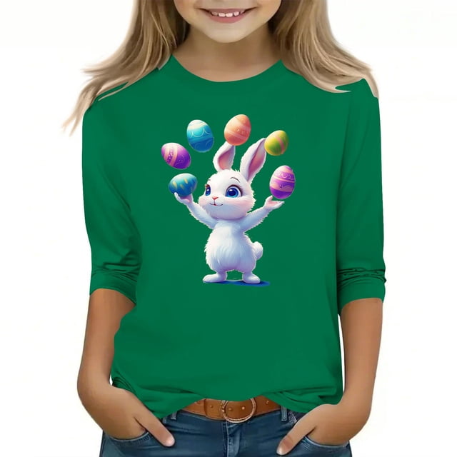 Lovzfmll T-Shirt Unisexe à Manches 3/4 pour Enfants, Col Rond Décontracté pour Petites Filles 110