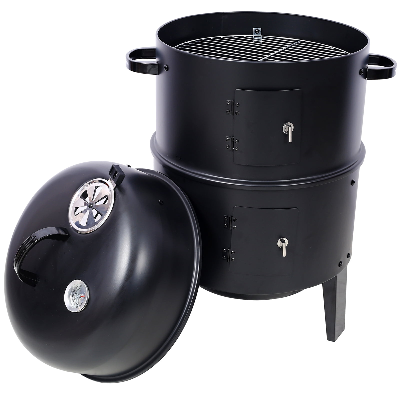16-Inch Charcoal Smoker Grill, 3-in-1 Vertical Wood Smoker for Camping, Backyard, Outdoor Cooking with Thermometer & Adjustable Vents