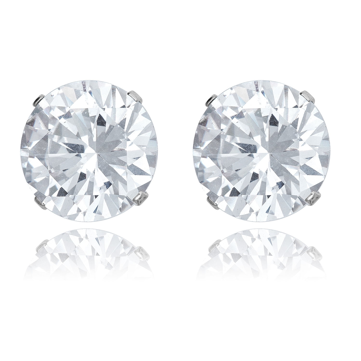 Sterling Silver Round Double Cubic Zirconia Stud Earrings Hallmarked 925