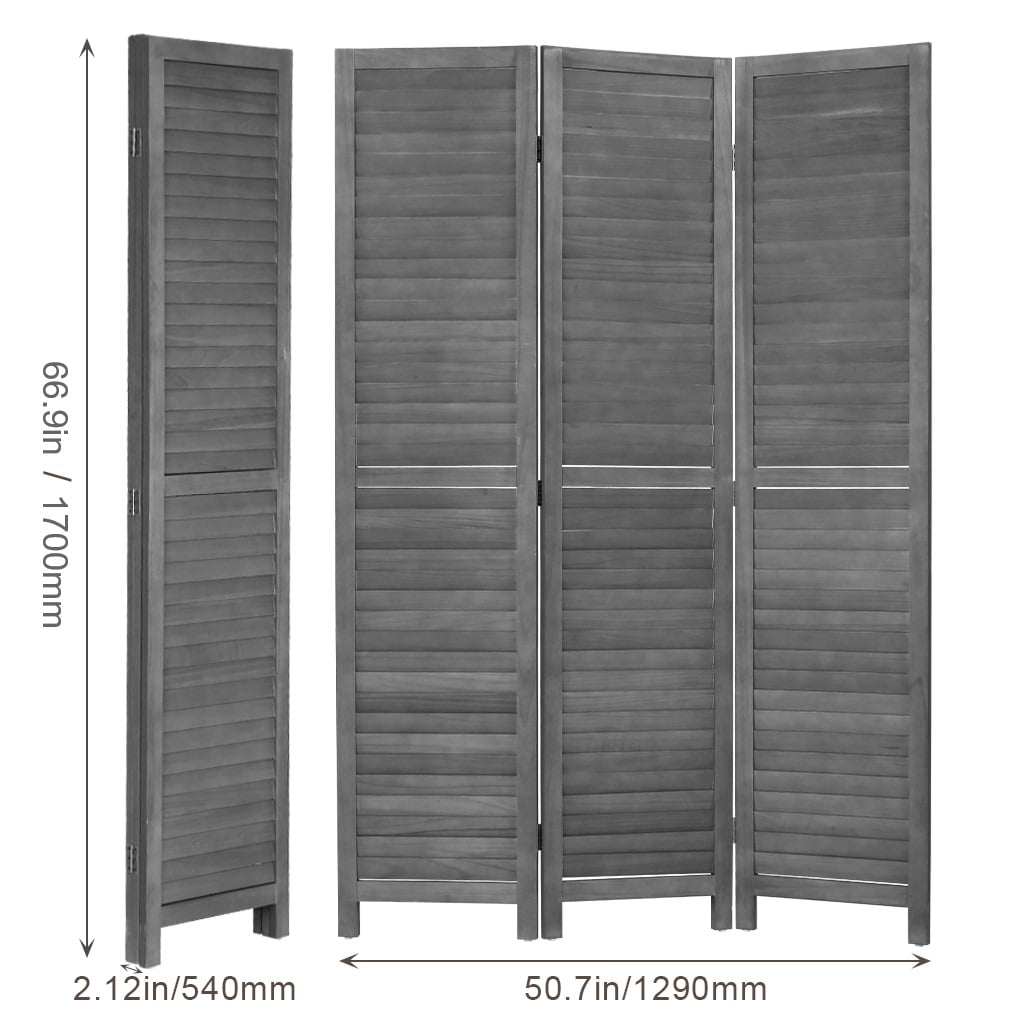 YRLLENSDAN 3 Panel Wood Room Divider 5.6 Ft Tall Privacy Wall Divider Dressing Screen 66.9" x 16.9" Each Panel Folding Wood Screen for Home Office Bedroom Restaurant (Gray)