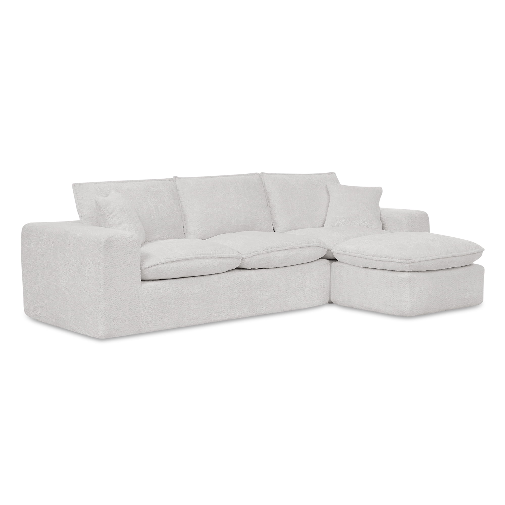 Mintazer 107" Modern L-Shaped Boucle Sectional Sofa with Reversible Ottoman, Cloud Soft Modular Couch with Pillows & Cushion for Living Room, White