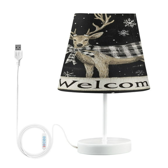 BZSMCE Table Lamp Creative Cute Deer with Plaid Bowknot Simple Pattern Night Light