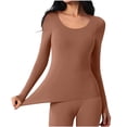 thumbnail image 2 of Fnooota Women's Thermal Tops, Stretch Long Sleeve Winter Warm Crew Neck Womens Base Layers Underwear Coffee Size XL, 2 of 9