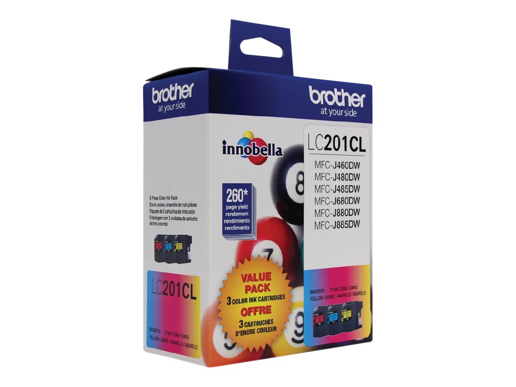 Brother LC201CL - 3-pack - yellow, cyan, magenta - original - ink cartridge - for Brother MFC-J460DW, MFC-J480DW, MFC-J485DW, MFC-J680DW, MFC-J880DW, MFC-J880N, MFC-J885DW