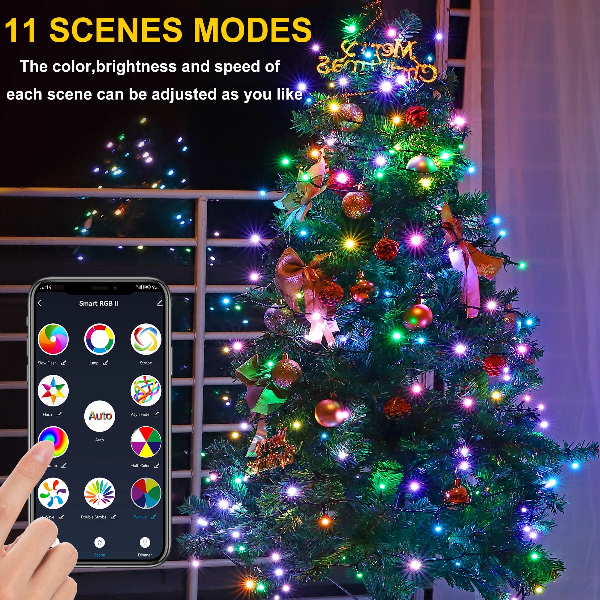 Smart Christmas Lights - 75FT 200 RGB LED String Lights Color Changing by App,Works with Google Home,Music Sync,Timer,Dimmable for Xmas Tree Home Party