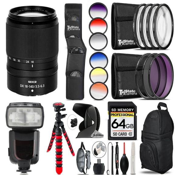 Nikon NIKKOR Z DX 18-140mm f/3.5-6.3 VR Lens  13 Piece Filter & More- 64GB Accessory Kit