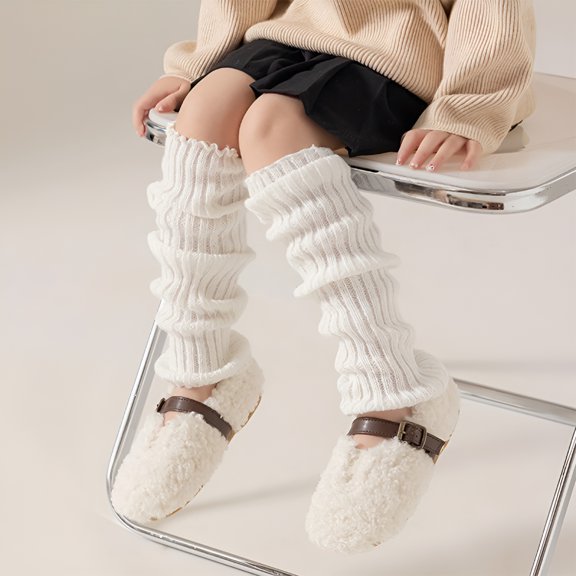 TELOLY Girls Leg Warmers Christmas Winter Leg Warmers Knit Solid Color Leg Warmers Knee High Leg Warmers for Kids Girls