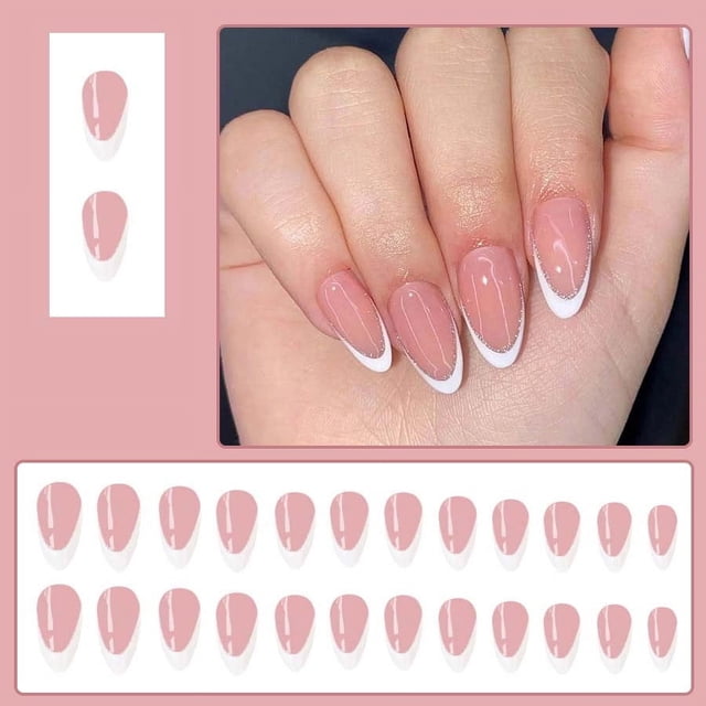 Ongles Pressés pour la Saint-Valentin - 24 Pcs Faux Ongles Français Pailletés avec Colle Gelée, Faux Ongles Acryliques Courts pour Femmes, Design à Pois Rouges et Blancs, Faciles à Appliquer, Art des Ongles pour Fête et Mariage