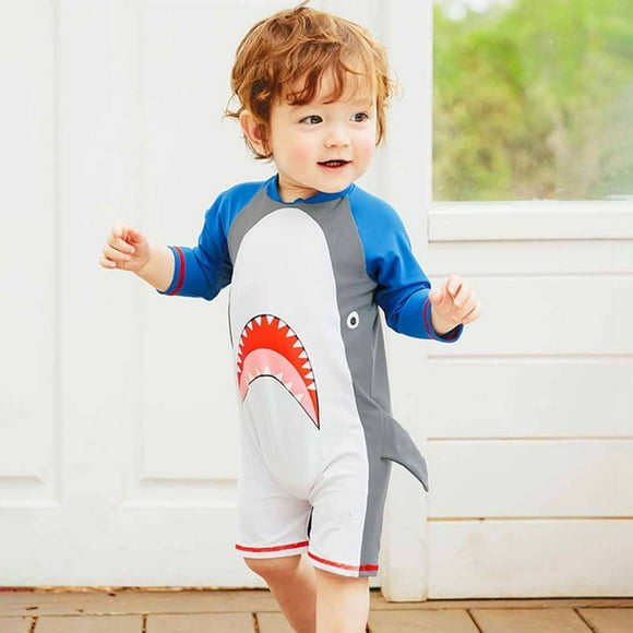 EGNMCR Bikini Sets for Kids One-Piece Bikini Set Toddler Baby Boys Swimwear Long Sleeve Fish Modelling Printed Hoody One-piece Swimming Suit Boy Server