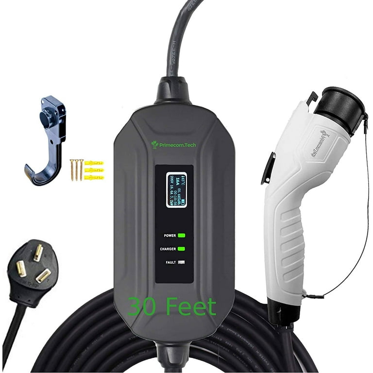 PRIMECOM Level 2 EV Charger 220 240V, 16A, Portable EVSE Electric Vehicle  Charging Cable (30 Feet, 10-50P) 