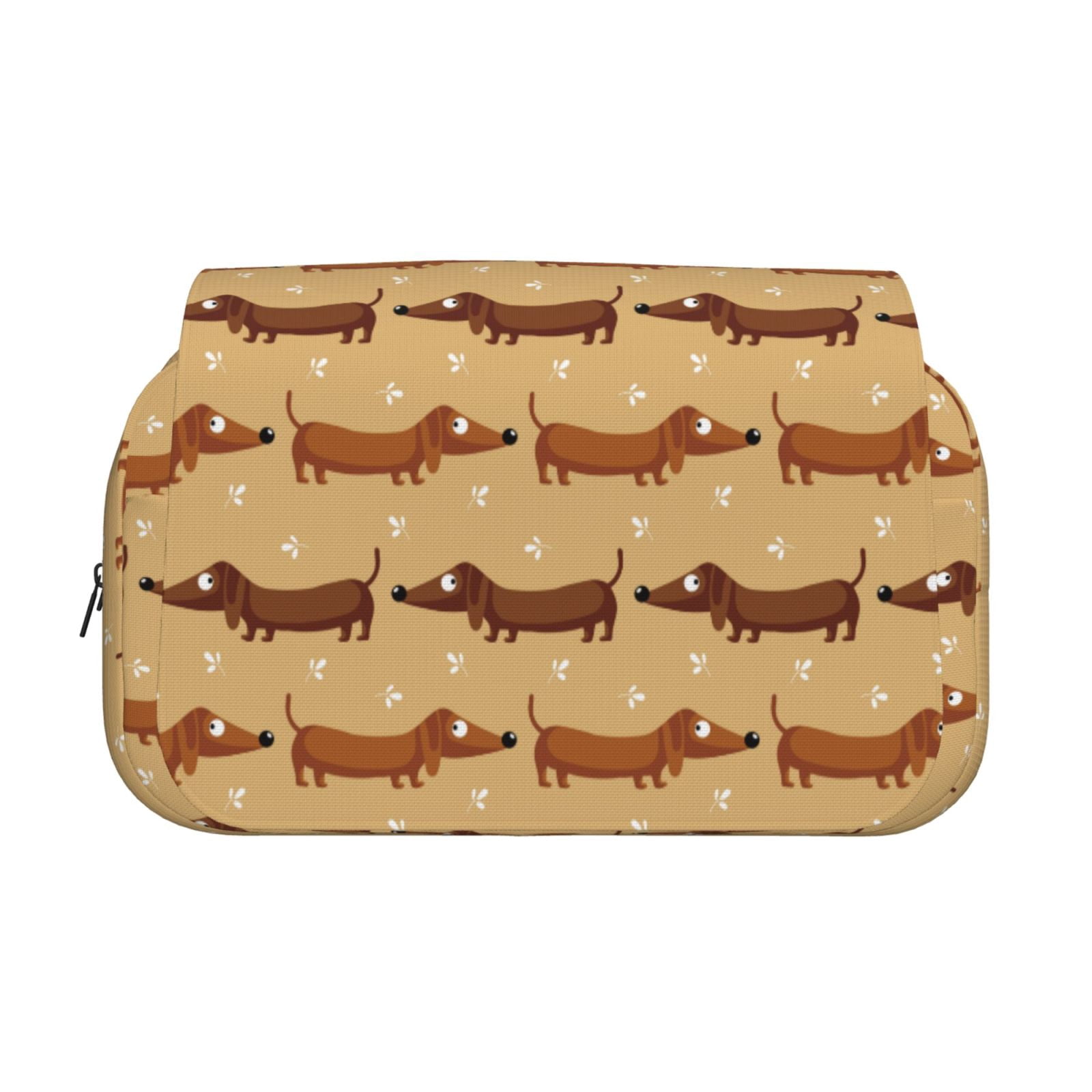 Rateoe Dachshund Dog Puppy Pattern Double Clamshell Pen Case, Storage Organizer with Two Zipper Compartments– Holds Up to 50 Pencils & Pens