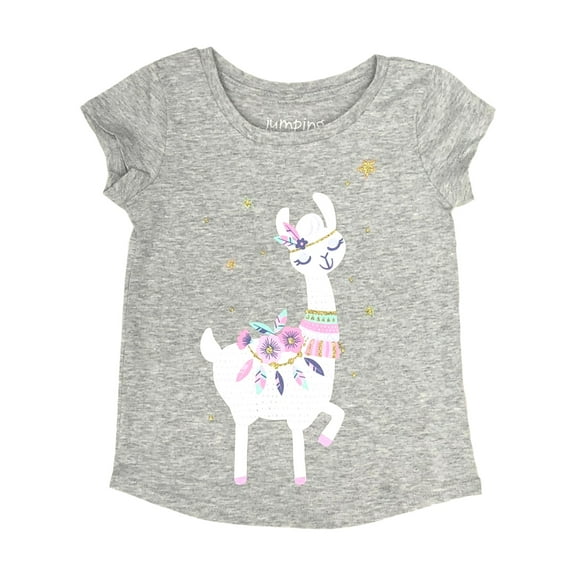 Jumping Beans Toddler Girls Gray Glitter LLama Alpaca T-Shirt Tee Shirt 2T