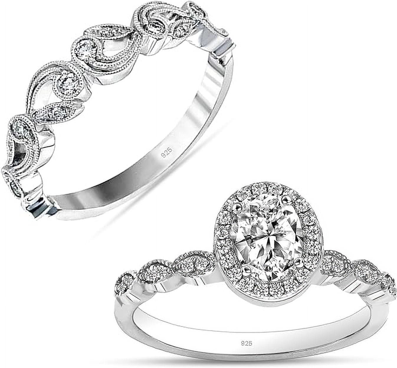 LeCalla 925 Sterling Silver CZ Rings for Women Rhodium-Plated Oval Zirconia Classic Engagement Ring Zirconia Wedding Band for Women Promise Rings for her (Size - 8)