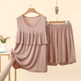 thumbnail image 2 of Women's 2 Piece Modal Loungewear Set Tiered Ruffle Sleeveless Top with High Waist Shorts Soft Breathable Outfit for Summer Beige XL(XL), 2 of 5