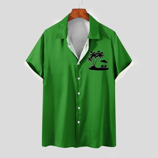 Mefallenssiah Mode Hommes Confortable Impression Manches Courtes Col Chemise Chemisier