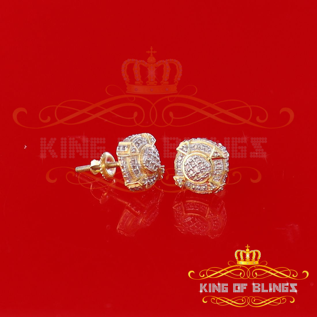 King of Bling's Aretes Para Hombre Silver 0.25ct Diamond For Ladies / Gent's Yellow Stud Earring