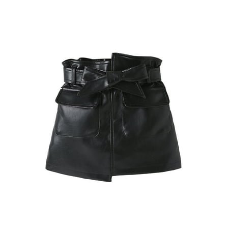 

Lajitongtong Kids Girls A-Line Leather Skirts High Waist Midi Skirt with Pockets