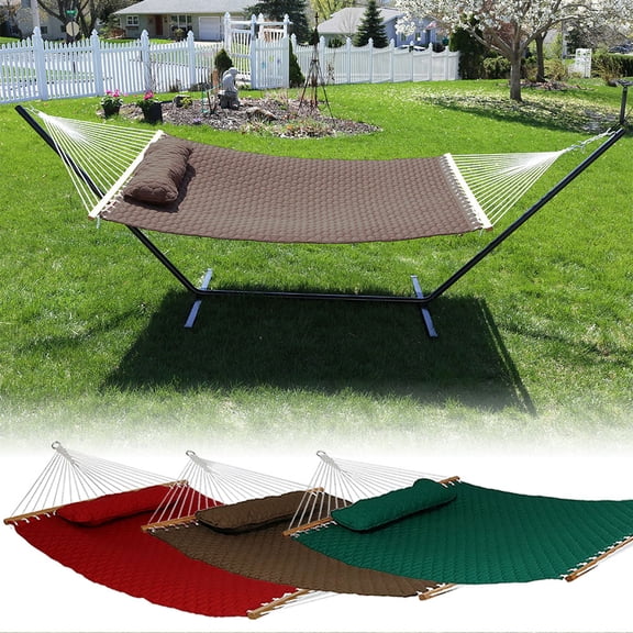 Sunnydaze Quilted Designs Double Fabric 2 Person Hammock with Spreader Bars and Pillow - Multiple Colors Available