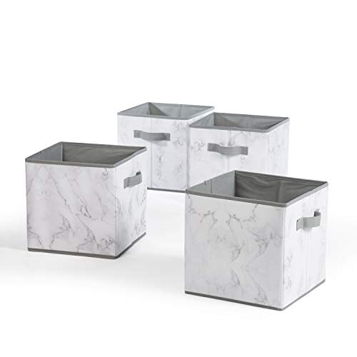 Urban Shop Cubes de Rangement en Marbre, Ensemble de 4, Gris/blanc