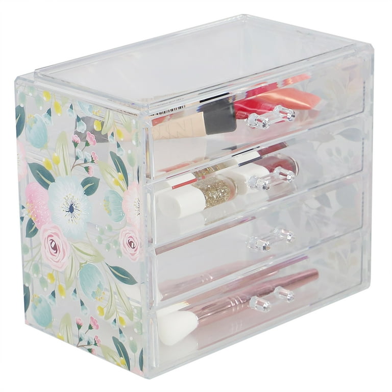 Home Basics 3 Compartment Plastic Cosmetic Organizer, Clear