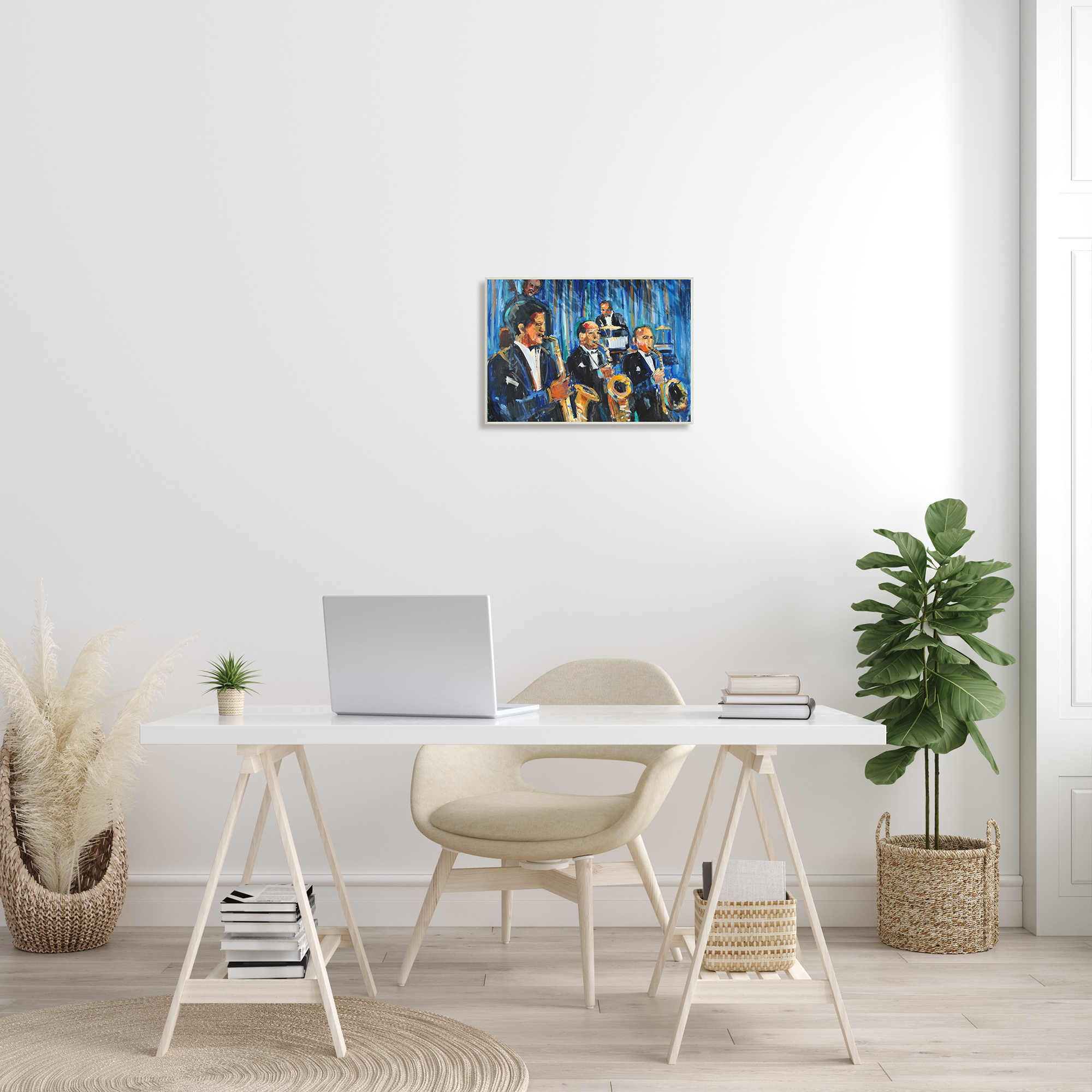 Stupell Industries Jazz Saxophone Trio Expressive Quintet Musicians Beauty & Fashion Painting Unframed Art Print Wall Art, 13 x 19