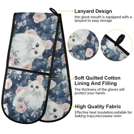 

BZSMCE Oven Mitts Floral Felines Creative Pattern Resistant Kitchen Gloves