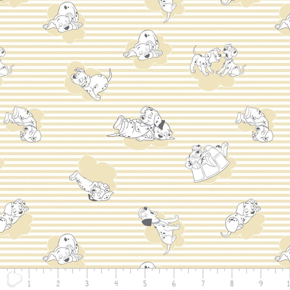 Disney 101 Dalmatians Fabric Stripes and Clouds in Light Yellow by The Yard
