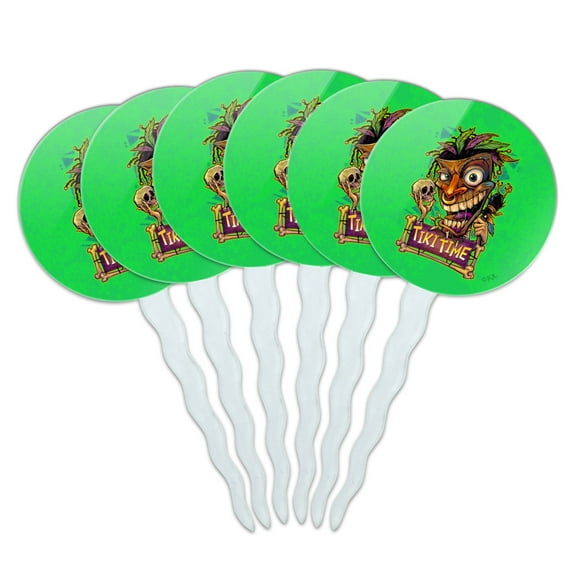 Tiki Time Witch Doctor Tropical Island Cupcake Picks Toppers Decoration Set of 6