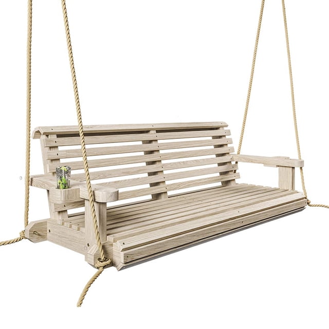 Porchgate Amish Heavy Duty 800 Lb Roll Comfort Treated Porch Swing W/Ropes (4 Foot, Unfinished)