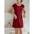 thumbnail image 3 of Avidlove Women Nightgown Short Sleeve Sleep Dress Satin Trim Gown Sleepwear with Pocket Nightshirt, 3 of 7