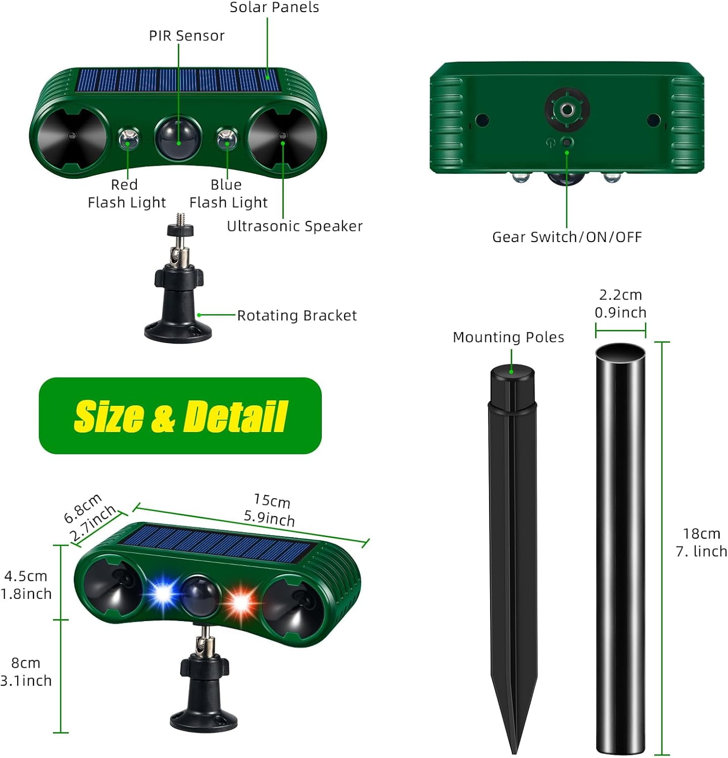 Paddsun Solar Animal Repeller,Ultrasonic Animal Repellent Deer Repellent Devices with LED Flashing Light to Squirrel Rabbit Raccoon for Garden