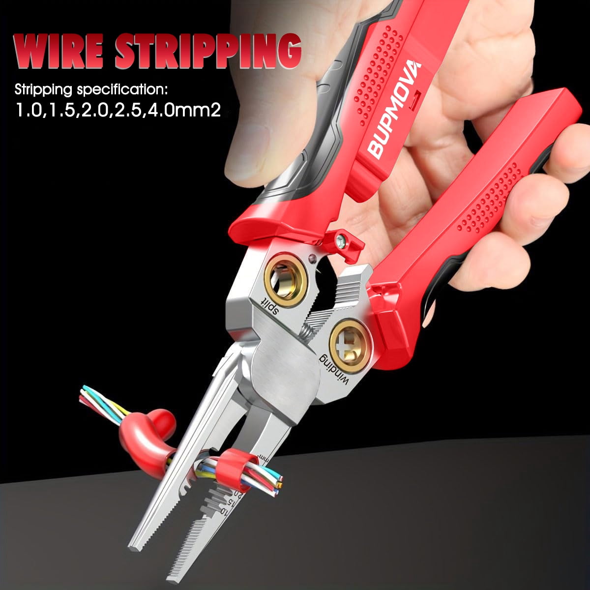 BUPMOVA 8-in-1 Wire Stripper/Cutter with Voltage Tester, Cable Strippers/Cutters with Plier, Crimper(12-250V), Splitting, Wire Stripping Tools for 10-18 AWG for Electrician Work, Car Repair, DIY Tool