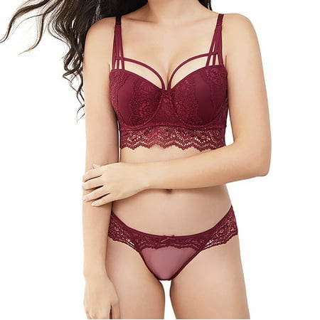 

Varsbaby Push Up Bra Underwire Bralette and Panty Set for Women Lace Panties