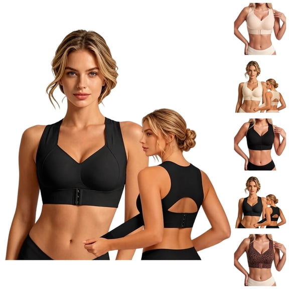 Posture Support Bra for Women Wireless Bra Wide Strap Back Support Full Coverage Bra