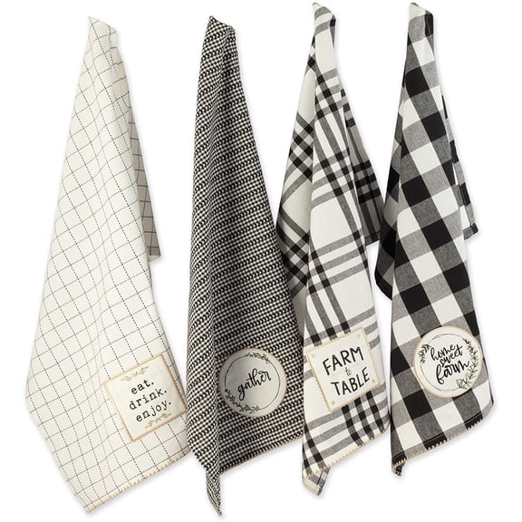 Home Sweet Farmhouse Kitchen Collection, Dishtowel Set, 18x28, Black, 4 Count