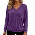 thumbnail image 2 of Otntypg Womens V Neck Long Sleeve Shirts Lightweight Banded Bottom Tops Fall Dressy Casual Loose Fit Cozy Tunic Blouses, 2 of 10