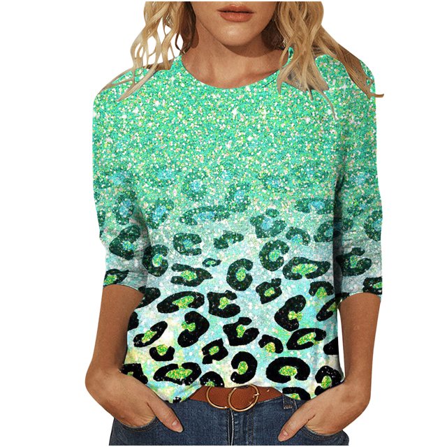 HKEJIAOI Femmes 3/4 Tops Imprimé Floral Tunique Blouse L Trois-Quart Manches Femme Haut