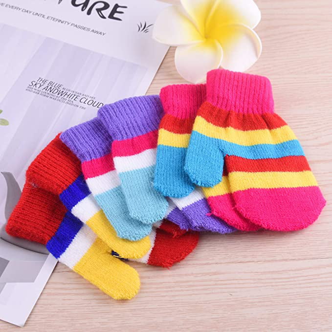 FEPITO 12 Pairs Toddler Magic Stretch Soft Knitted Mittens Baby Boys Girls Winter Gloves