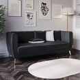thumbnail image 2 of Home Design Scarlett Velvet Flared Arm 3-Seater Sofa with 4 Throw Pillows, Vertical Channel Tufting and Metal Legs, Modern Luxury, Black, 2 of 5