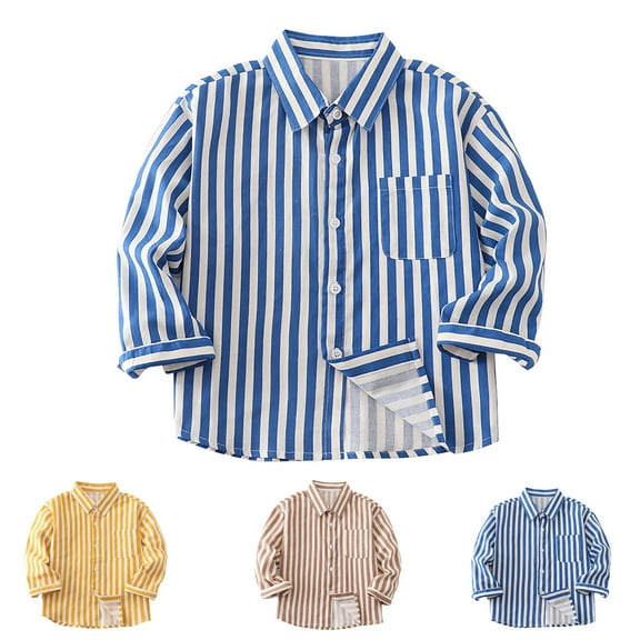 THDHVS Boys Shirts,Shirts for Girls,Girls Casual Long Sleeve T Shirts with Pockets Crewneck Tunic Tops Kids Button Striped Tee Blouses Coffee 5-6 Years