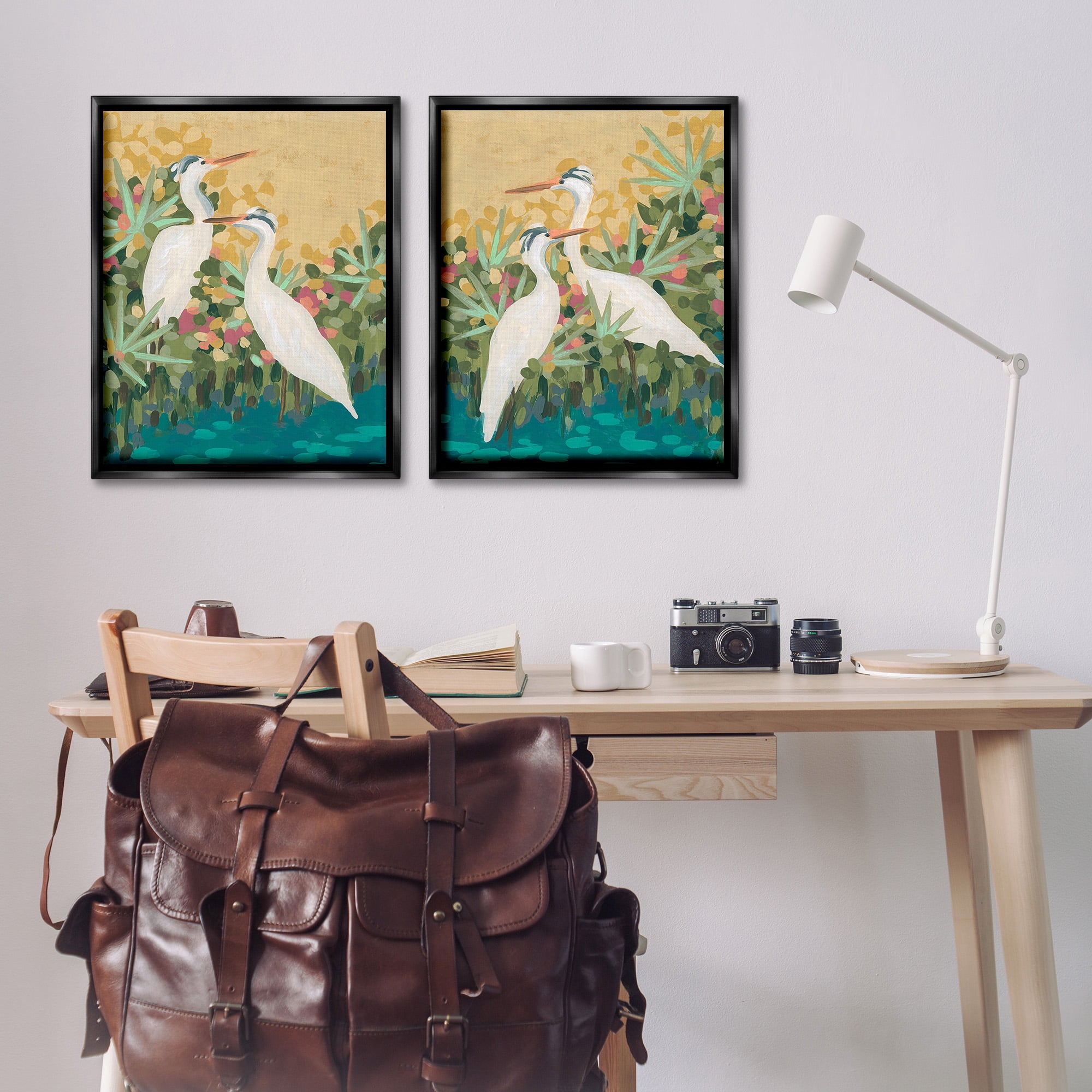 Stupell Industries Birds & Pond Botanicals Animals & Insects Painting Black Floater Framed Canvas Art Print Wall Art, 25 x 31, Set of 2