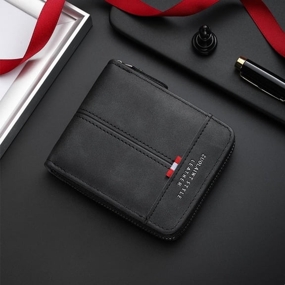 Vintage Men's Wallet Leather Zipper Secure Credit Card Holder Multi-Functional Short Coin Purse Trendy Horizontal Money Clip Bag